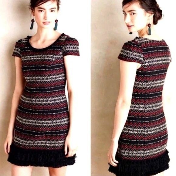 Anthropologie Vanessa Virginia "Jinete" Embroidered Fringe Dress Size 4 Aztec - Picture 1 of 9